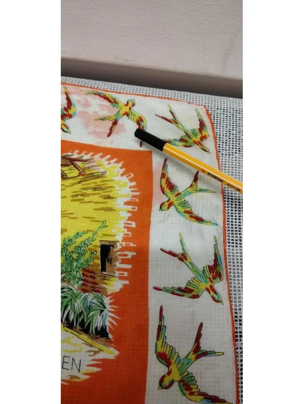 40s 30s California Missions Scarf Birds SAN JUAN CAPISTRANO 1930s MULTICOLOR ART